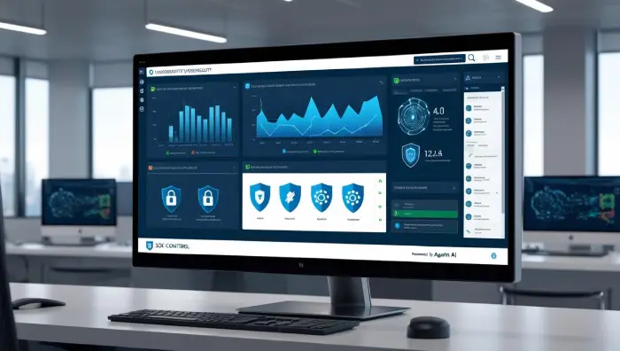 Realistic SOC dashboard powered by Agentic AI in Cybersecurity, showing real-time threat analytics.