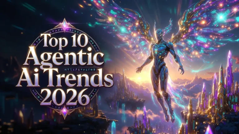 Agentic AI trends 2026 – holographic AI robot overseeing futuristic city