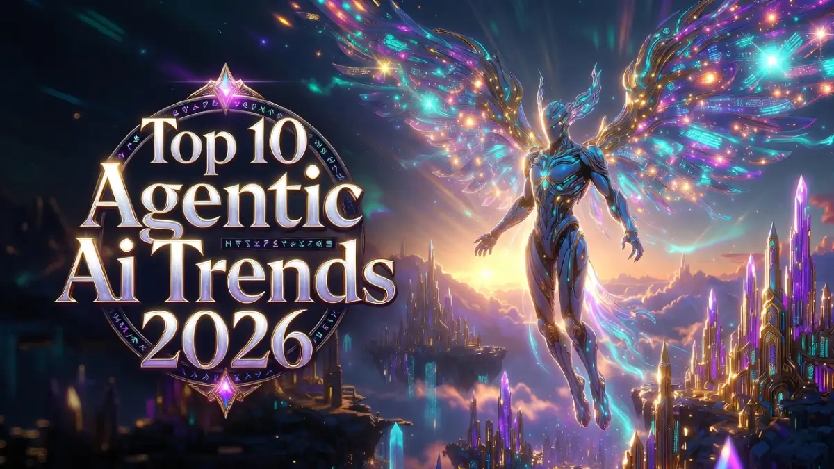 Agentic AI trends 2026 – holographic AI robot overseeing futuristic city