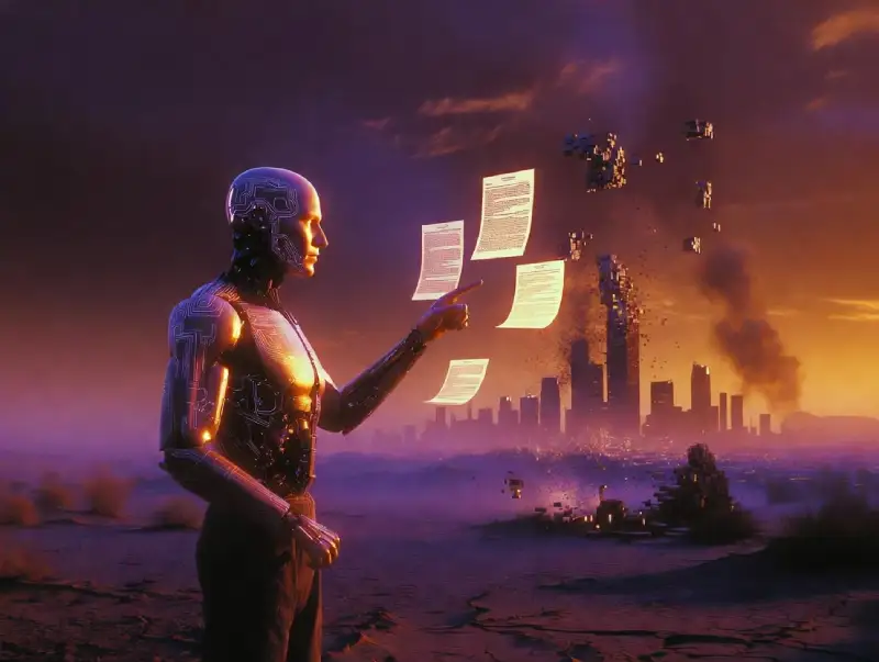 AI hallucinations digital mirage cinematic desert scene