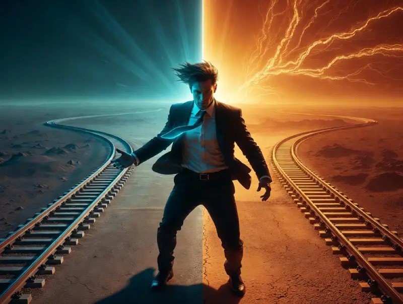 AI vs Automation career crossroads – dramatic choice between rigid tracks and intelligent future