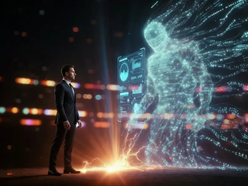 AI vs human intelligence dramatic energetic clash in futuristic arena