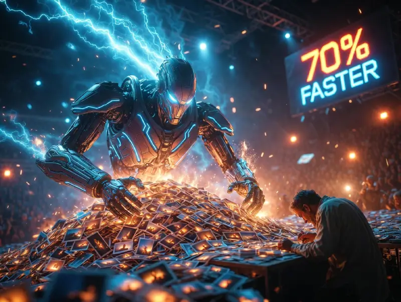 Dramatic AI culling victory over manual in vibrant cinematic battle for photography efficiency