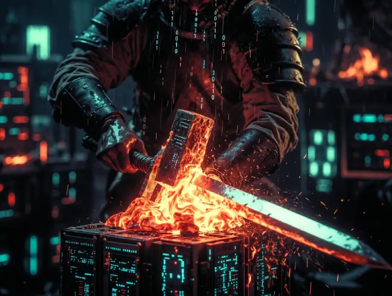 Brutal AI learning process forging dominance cinematic