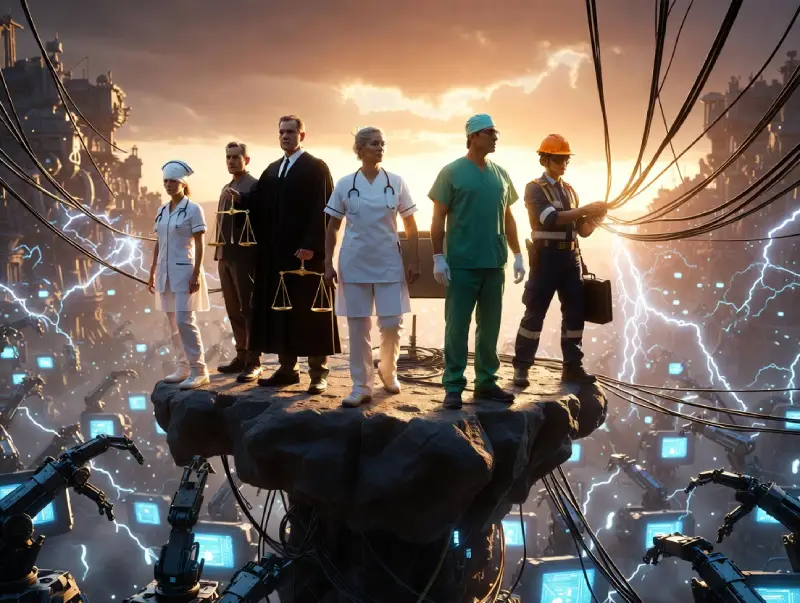 Jobs That AI Can't Replace – cinematic fortress of human empathy, ethics and skill