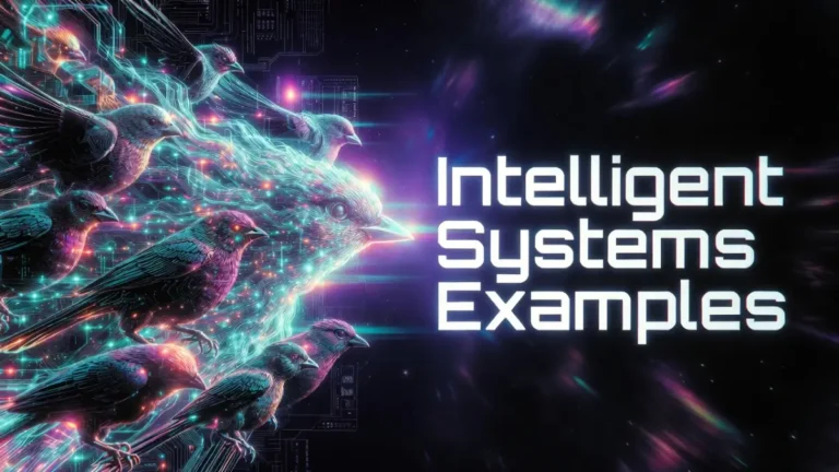 Intelligent Systems Examples cinematic cover with evolving AI neural birds and bold title