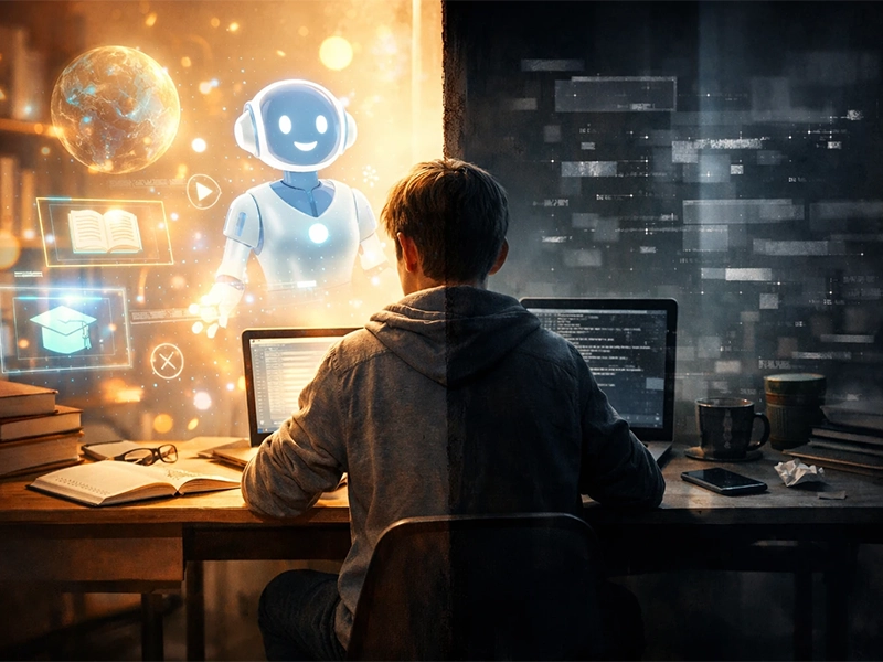 Benefits and risks of AI in online learning visual concept