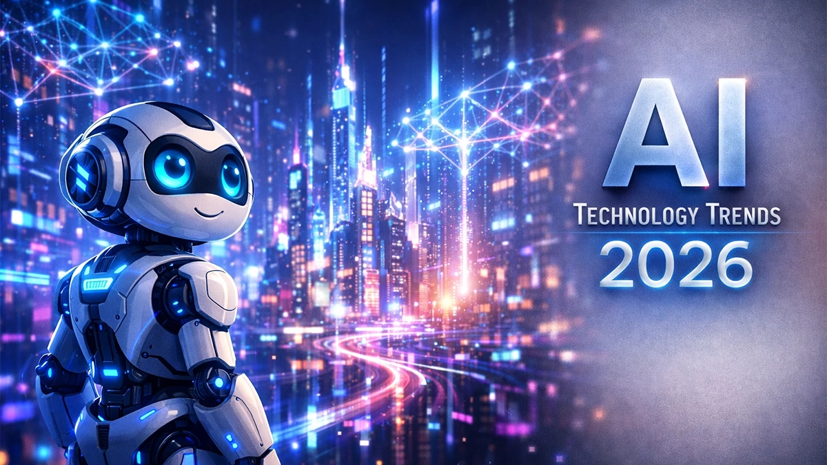 AI technology trends 2026 futuristic artificial intelligence robot and digital innovation concept