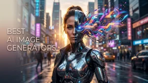 Best AI Image Generators 2026 futuristic human robot hybrid banner