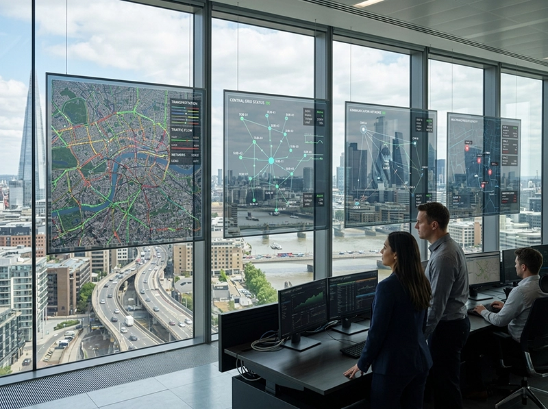 Urban control center managing multiple interconnected intelligent systems