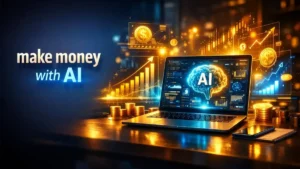make money with AI concept showing cinematic AI powered online income scene