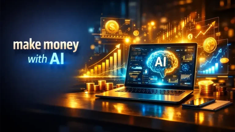 make money with AI concept showing cinematic AI powered online income scene
