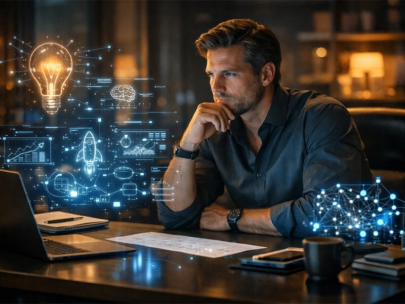 entrepreneur using AI tools to personally generate new business ideas