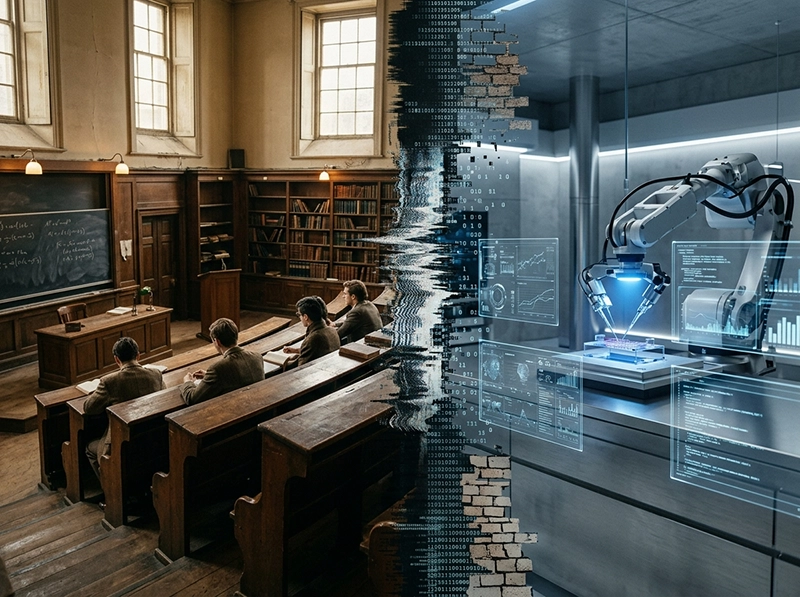 Comparison visual of traditional and AI-integrated education systems