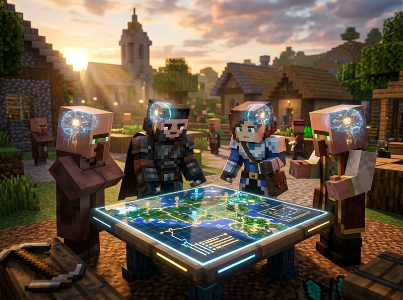 Intelligent Minecraft AI bots and custom NPCs with neural network overlays in an autonomous ecosystem.
