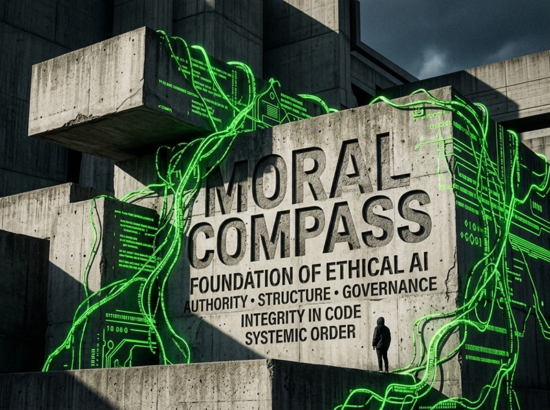 Bold brutalist artwork showcasing the ethical and sustainable goals of artificial intelligence.