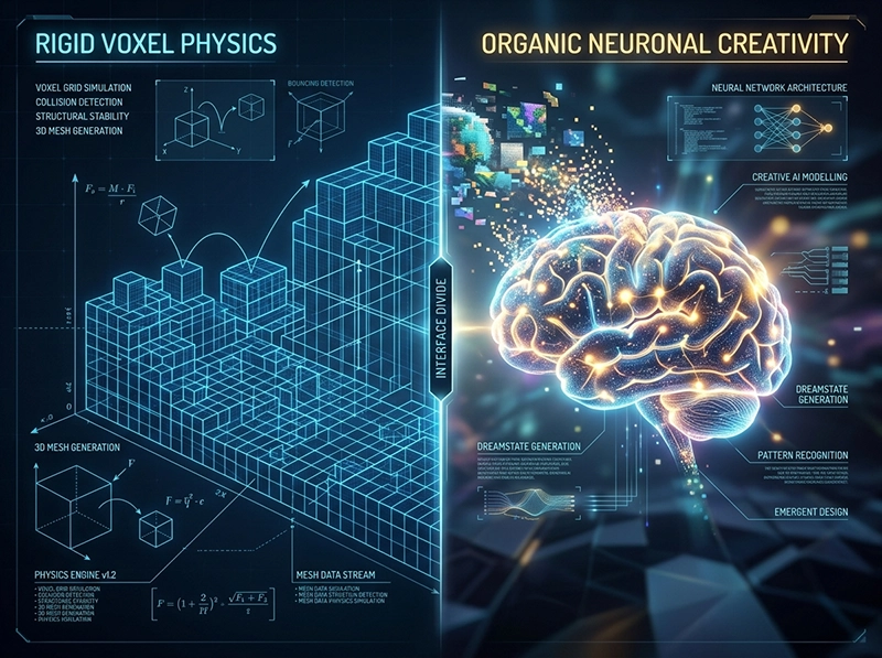 Technical infographic comparing traditional game engine logic with neural frame prediction in AI for game development.