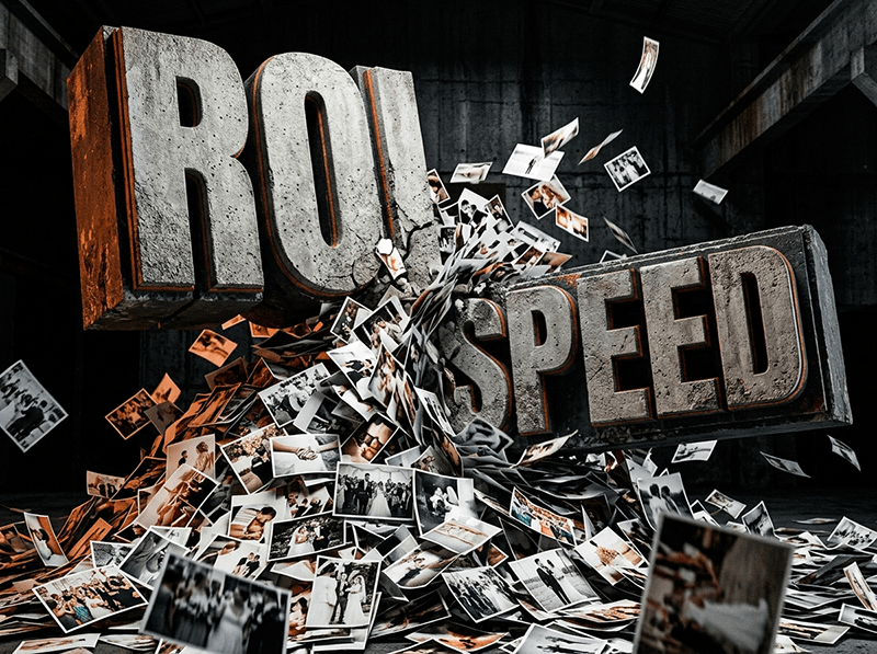 Brutalist design representing the speed and ROI of modern photography workflows.