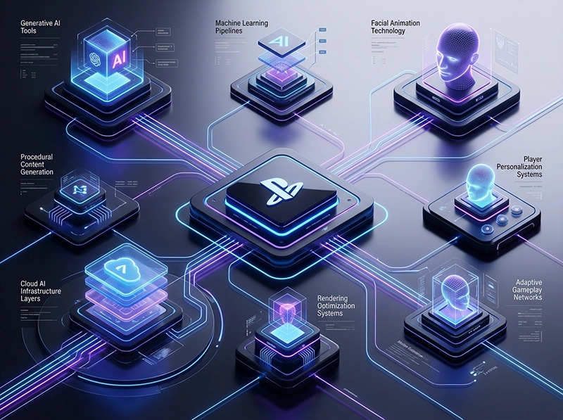 visual infographic of AI technologies shaping the PlayStation ecosystem
