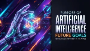 A high-concept artistic banner exploring the strategic purpose of artificial intelligence in 2026.