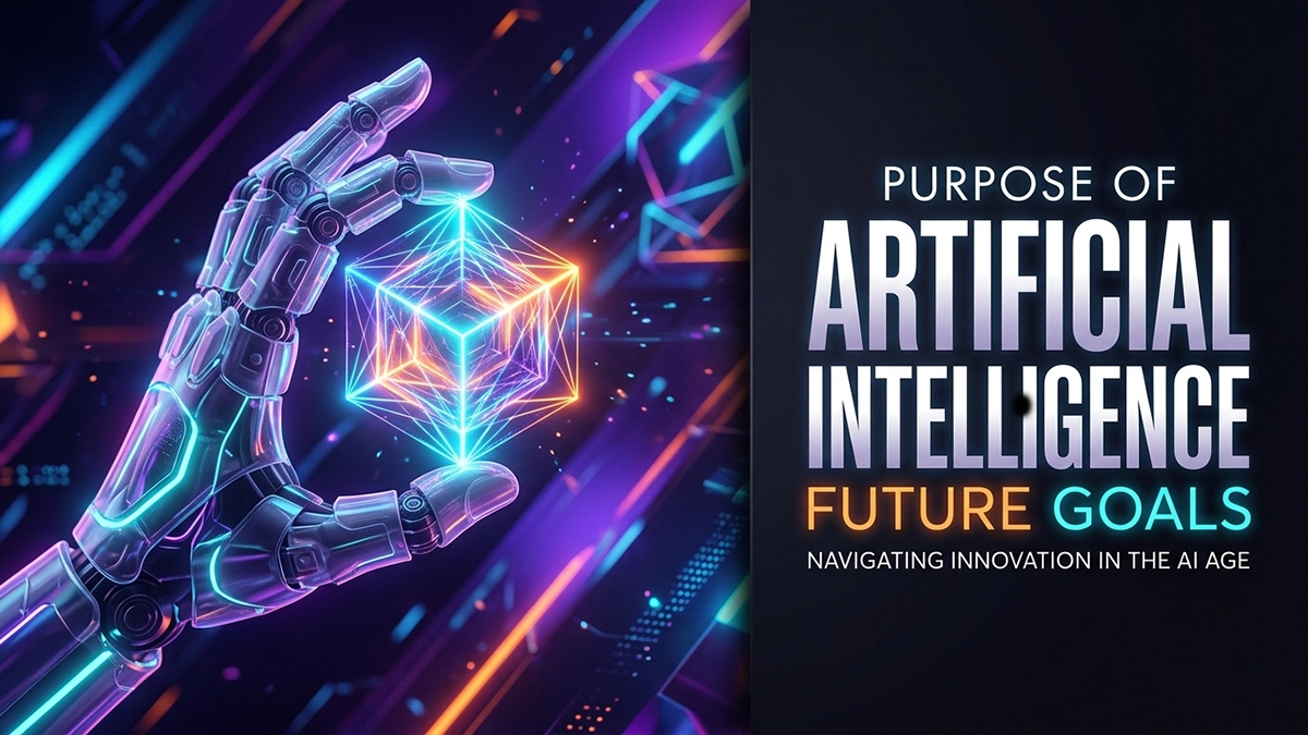 A high-concept artistic banner exploring the strategic purpose of artificial intelligence in 2026.
