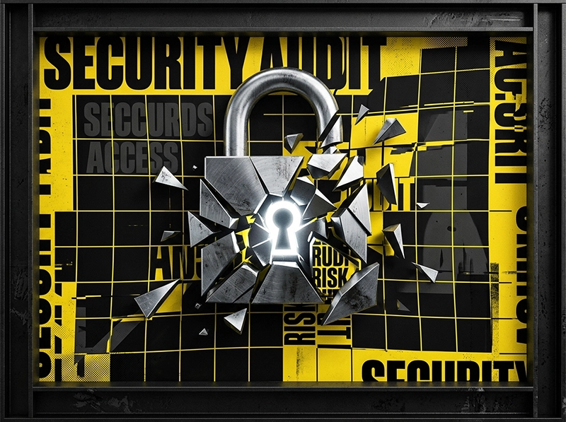 A bold brutalist visual representing technical security audits and AI privacy-first protocols.