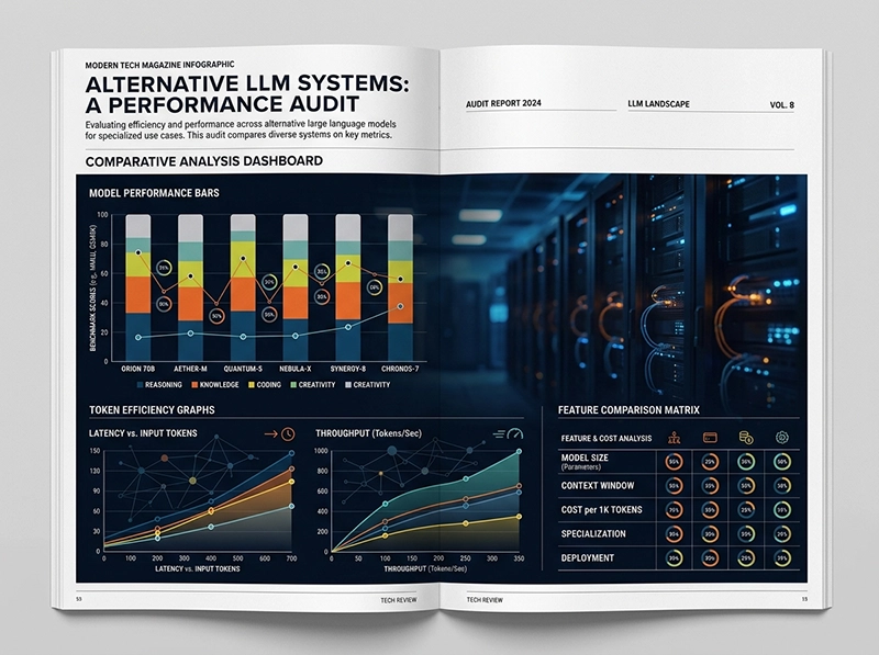 Feedough AI Prompt Generator Alternatives: I Tested 27 AI Tools 3 A tech magazine style data infographic showing large language model performance benchmarks