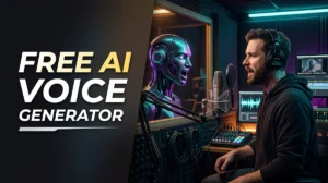A professional animation dubbing studio testing a free ai voice generator text to speech tool with a hybrid human-robot voice actor.