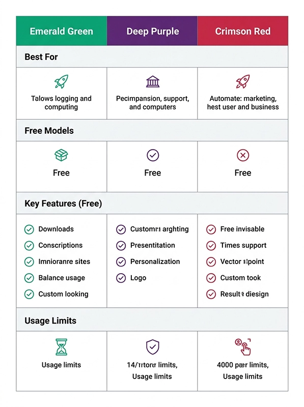 Free AI Tools for Students: The Costly Mistake Smart Learners Avoid 3 A clean feature and limit comparison matrix for free AI writing and research tools structured in a vertical column grid.