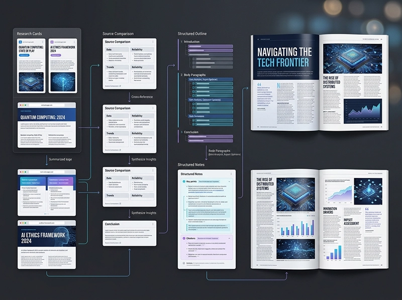 Structured research and writing workflow with Comet browser assistance